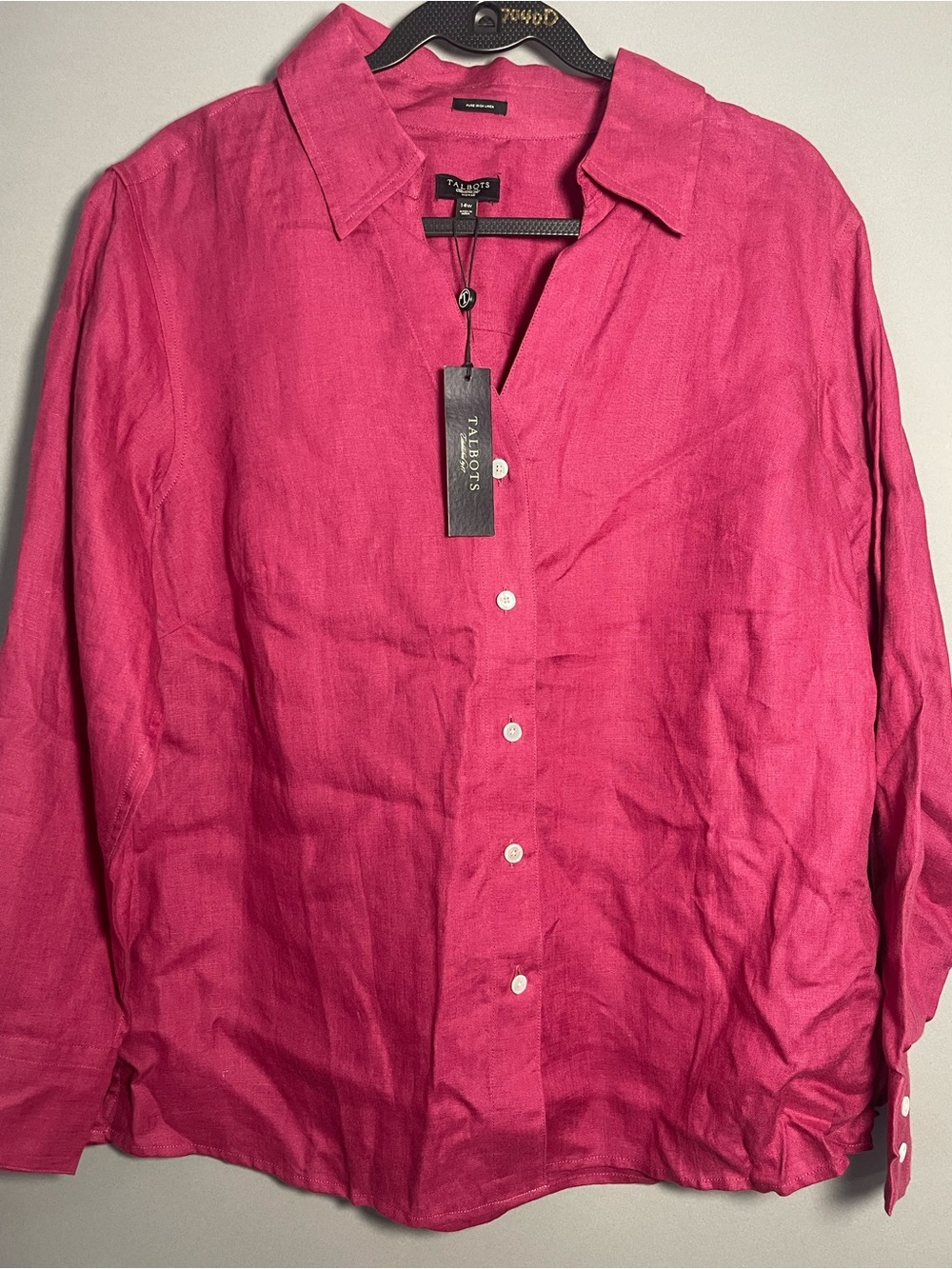 Talbots 14W NWT Pure Irish Linen Button Front Shirt Berry Pink